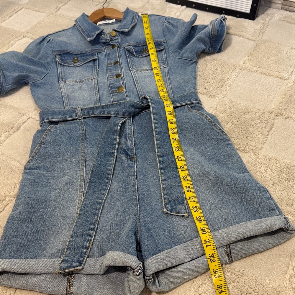 Avec Les Filles Blue Medium Denim Short Sleeve Romper - Picture 8 of 10